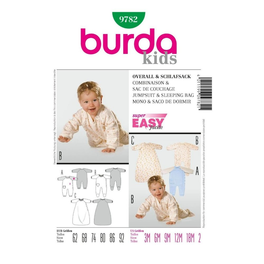 SOLD Burda Kids 9782 Sewing Pattern Baby Toddler Jumpsuit Sleep Sack Bag 3M 2T